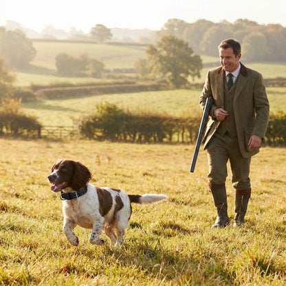 chien de chasse en action avec collier chien noir